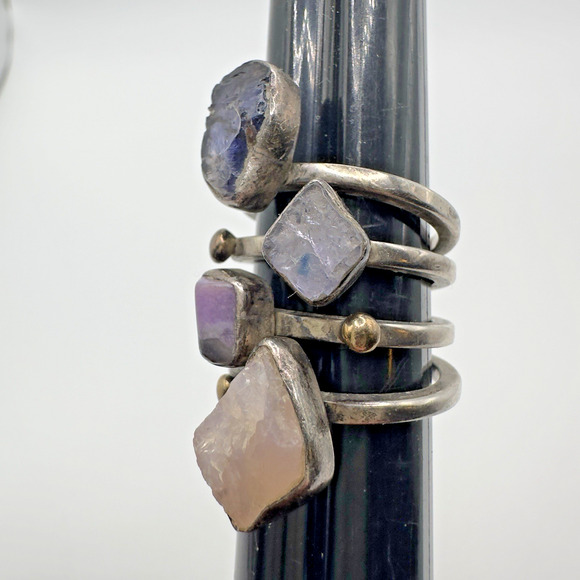 Lilly Barrack Artisan Sterling & 14k Gold 4 Gemstone Ring S 7.5 14g - Picture 5 of 12